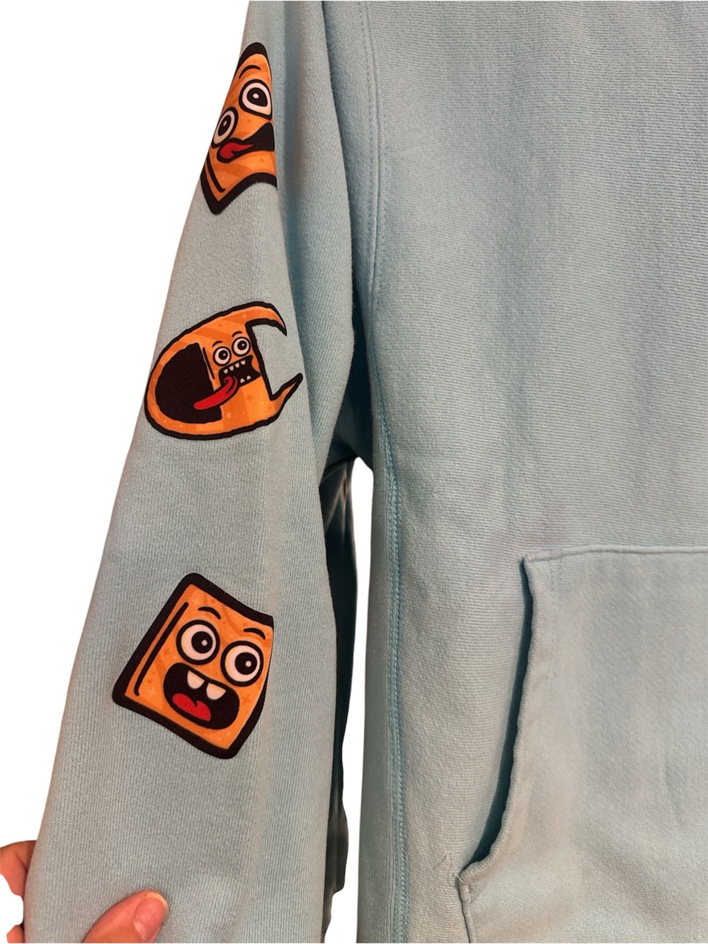 Champion Light Blue Pullover Hoodie with Sleeve Graphics. Size S - Picture 2 of 3